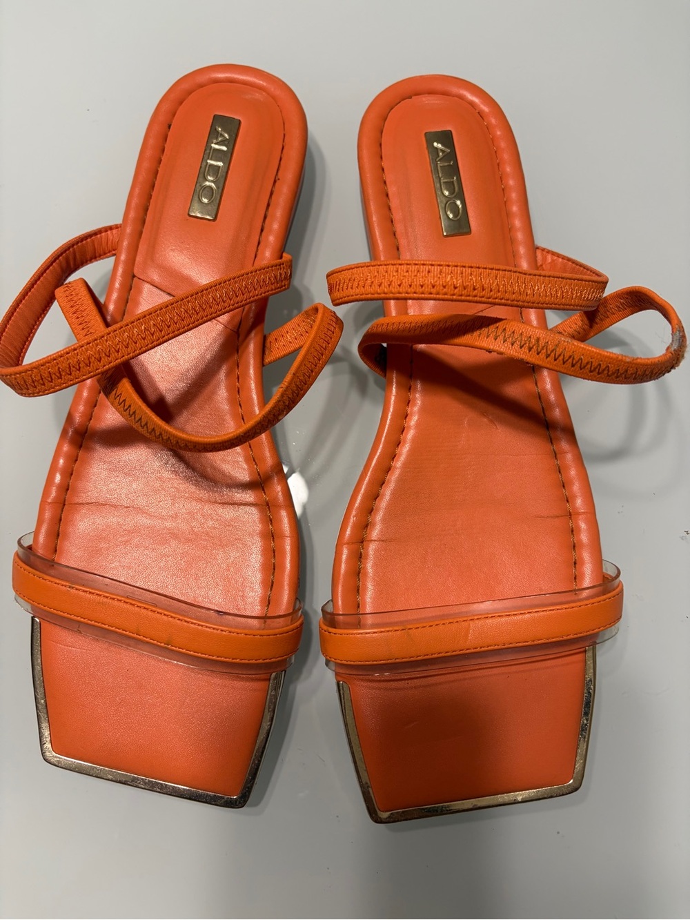 ALDO Orange Strappy Square-Toe Slide Sandals